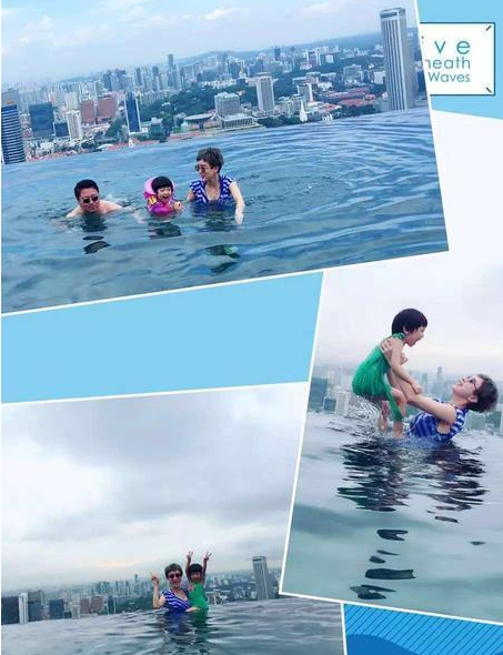 金巧巧一家新加坡度假 女儿游泳池中开心戏水